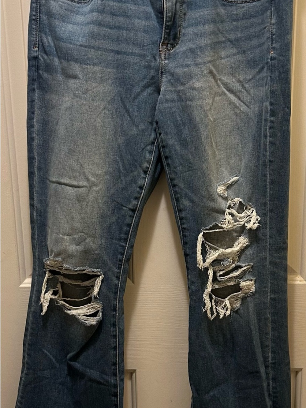 American Eagle Outfitters Distressed Medium Blue Straight Leg Jeans